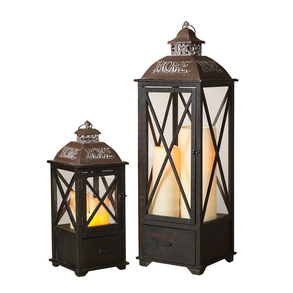 Wood and Metal Home Lantern (Set of 2)2212310 The Home Depot