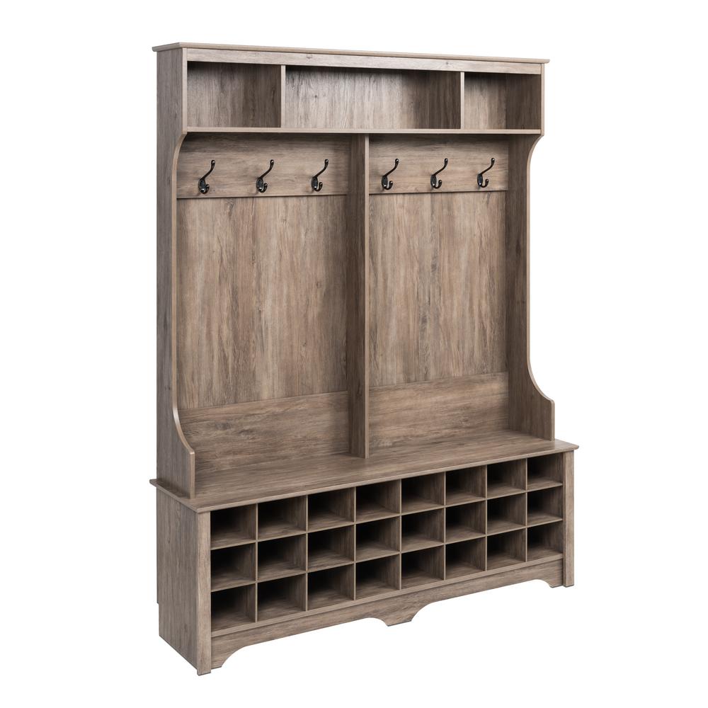 Prepac Drifted Gray 60 In Wide Hall Tree With 24 Shoe Cubbies Dsog 0013 1 The Home Depot