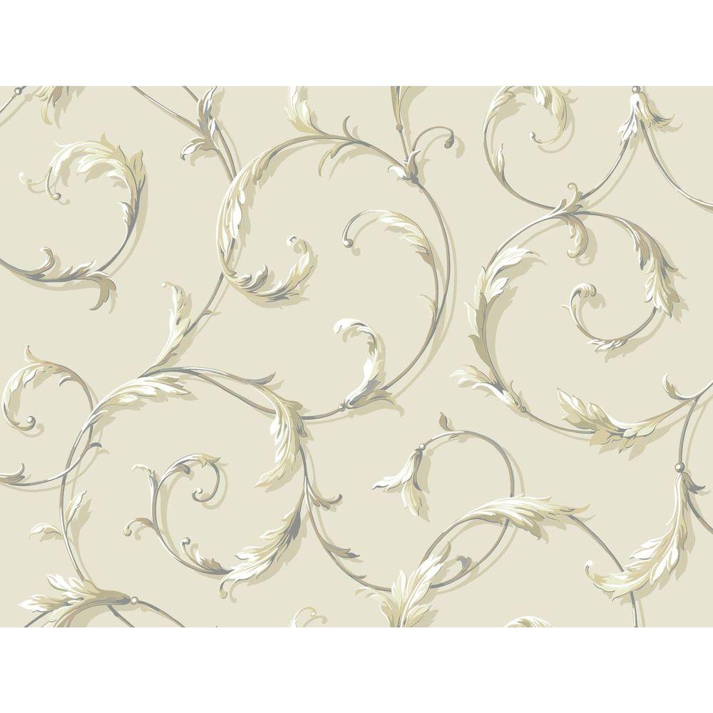 York Wallcoverings Black and White Beige Acanthus Scroll Wallpaper