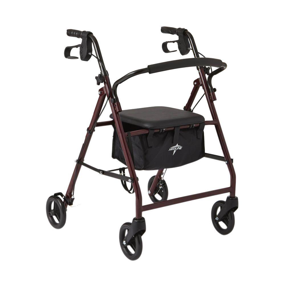 Medline Steel Lightweight Folding 4-Wheel Rollator In Red-MDS86850ES ...