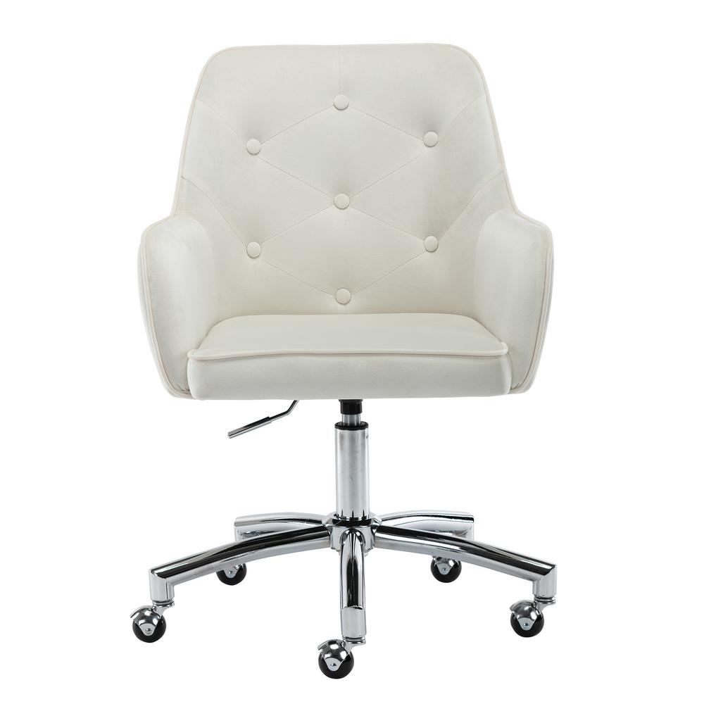 Boyel Living White Swivel And Height Adjustable Velvet Home Office Chair With Wheels And Arms Wf Hfof 008w The Home Depot