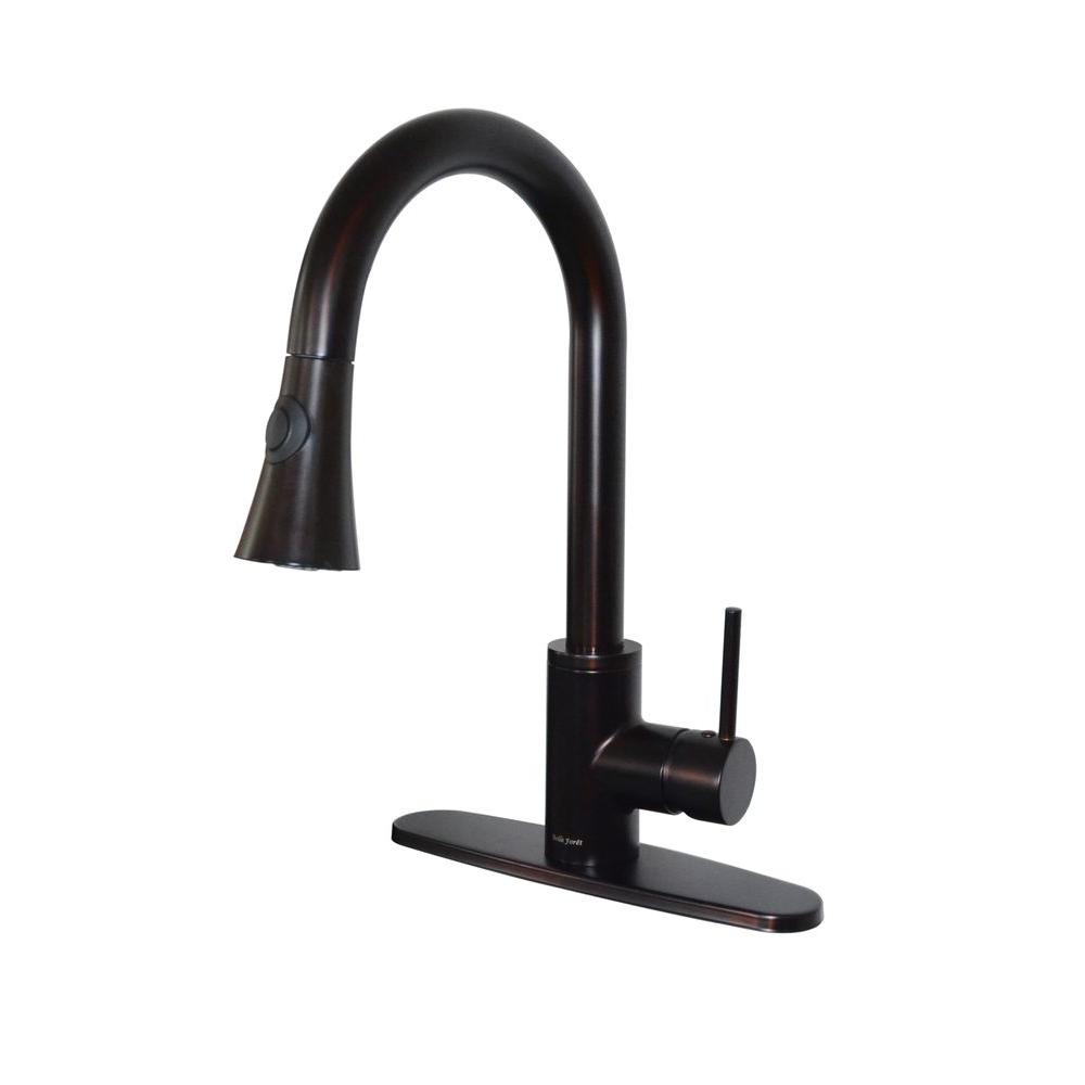Belle Foret Modern Single Handle Pull Down Sprayer Kitchen Faucet In Oil Rubbed Bronze Ob Whlx78568 The Home Depot