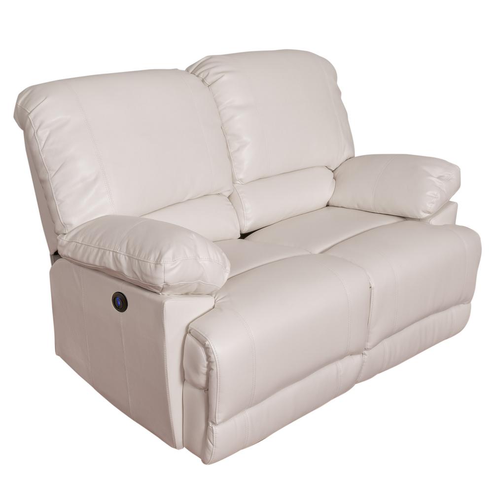 CorLiving Lea White Bonded Leather Power Reclining Loveseat with USB Port LZY-312-L - The Home Depot
