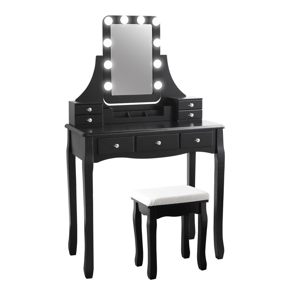 Veikous Modern Black Wooden Vanity, Vanity And Mirror Set Home Depot