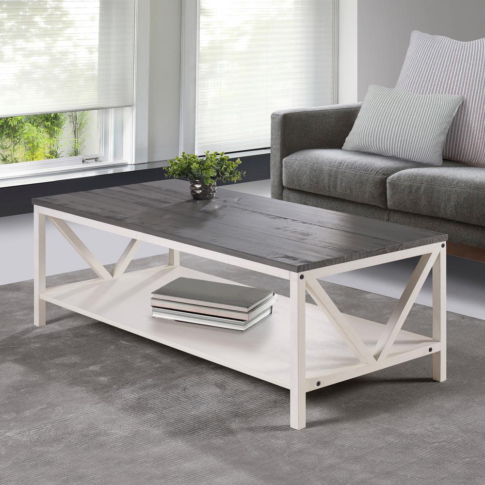 Welwick Designs Grey White Wash Distressed Farmhouse Coffee Table