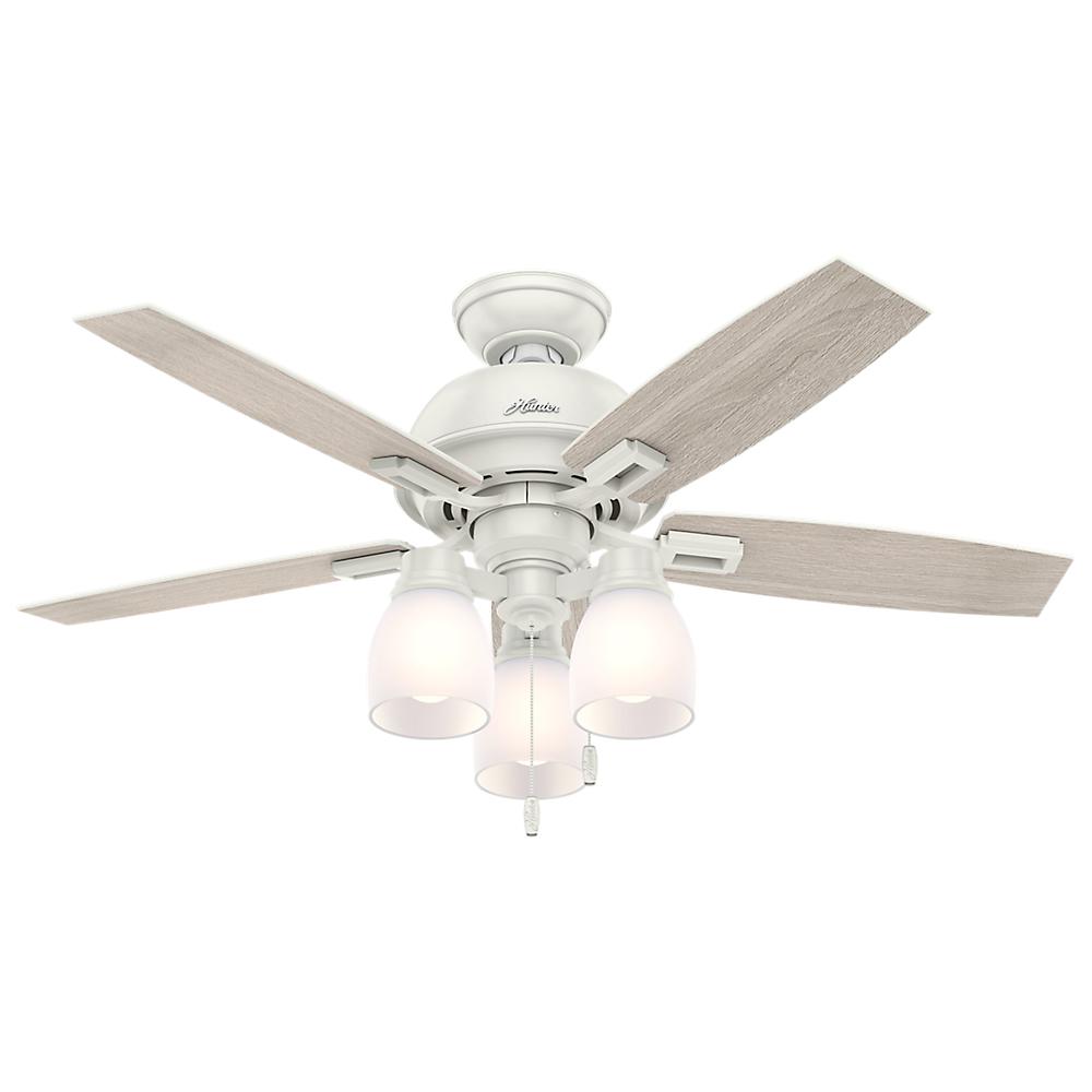 Hunter Donegan 44 In Led 3 Light Indoor Fresh White Ceiling Fan Bundled With Handheld Remote Control