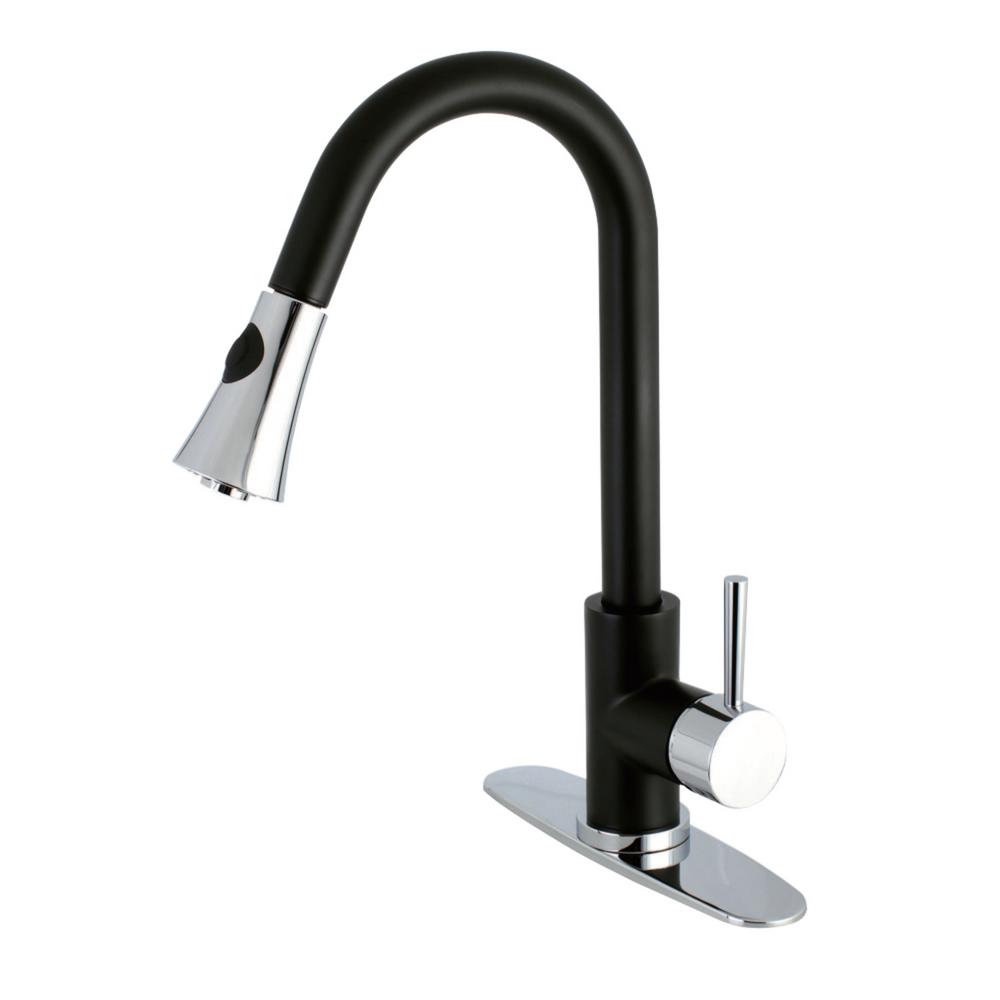 Kingston Brass Modern Single Handle Pull Down Sprayer Kitchen Faucet In Matte Black And Chrome HHLS8727DL The Home Depot