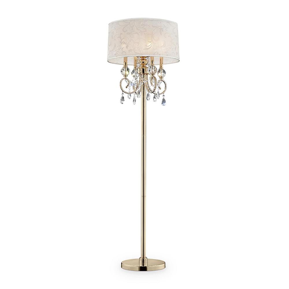 ORE International Aurora 63 in. Crystal and Gold Floor Lamp with Barocco Print Linen Shade K ...