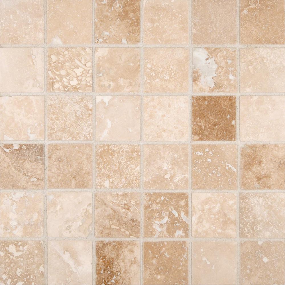 MSI Ivory 12 in. x 12 in. x 10mm Honed Travertine MeshMounted Mosaic