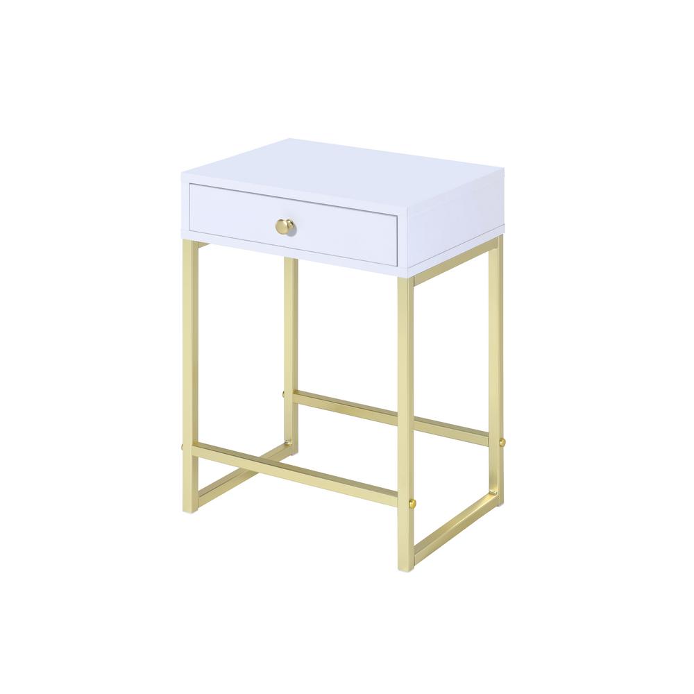 Venetian Worldwide Coleen White And Brass Side Table Va 82298 The Home Depot