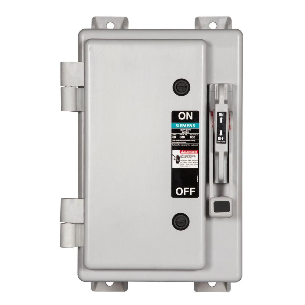 Siemens Heavy Duty 60 Amp 600 Volt 3 Pole Type 4x Non Metallic Non Fusible Safety Switch Hnf362x 1909