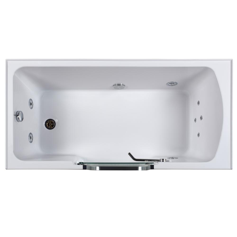 Ella Laydown 60 In Walk In Whirlpool Bathtub In White With Lhs