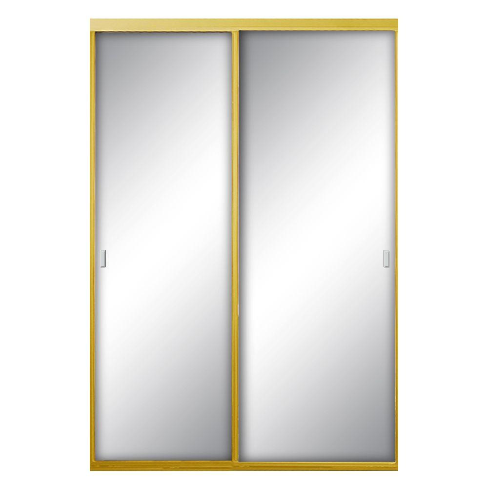 Contractors Wardrobe 60 in. x 81 in. Asprey Bright Gold Mirror Aluminum Framed Interior Sliding ...