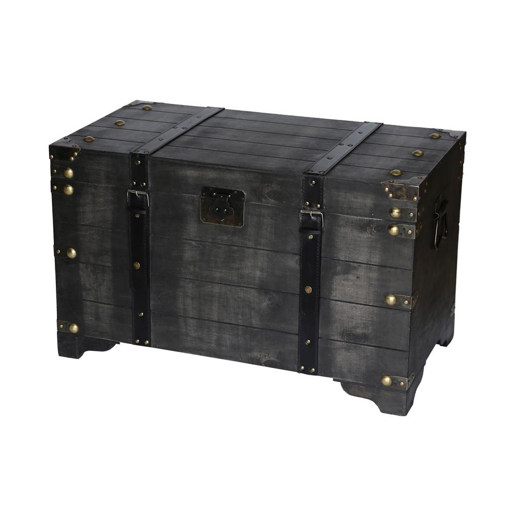 Vintiquewise Rustic Distressed Black Wooden Large Storage Trunk