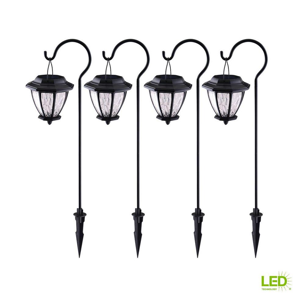 1 23 Landscape Lighting Outdoor The Home Depot Solar Matte Black Outdoor Integrated Led Shepard Hook Landscape Path Light With Hammered Glass Lens