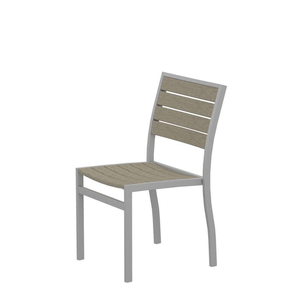 Polywood Euro Textured Silver Patio Dining Side Chair With Sand Polywood Euro Textured Silver Patio Dining Side Chair With Sand Slats
