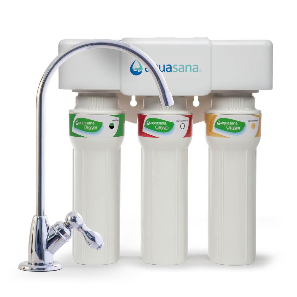 Aquasana 3 Stage Max Flow Under Counter Water Filtration System With Faucet In Chrome Thd 5300 56 The Home Depot