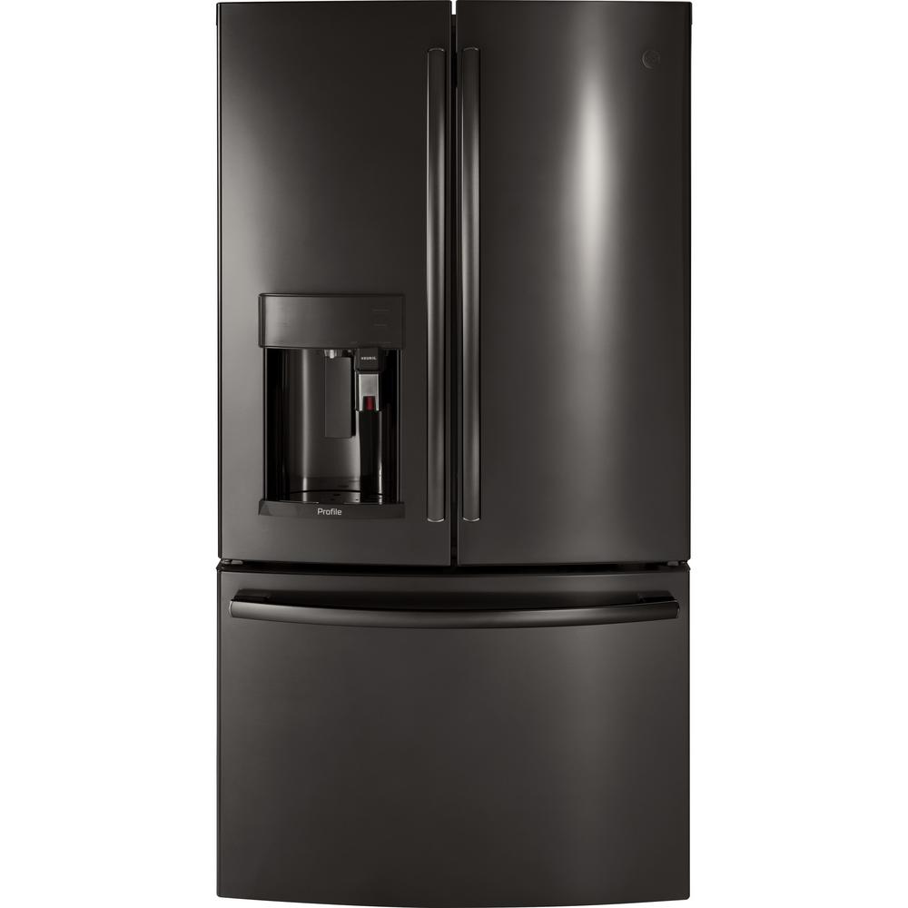 Ge Profile 27 8 Cu Ft Smart French Door Refrigerator With Keurig K Smart French Door Refrigerator With Keurig K Cup In Black Stainless Steel Fingerprint Resistant Pfe28pblts The Home Depot