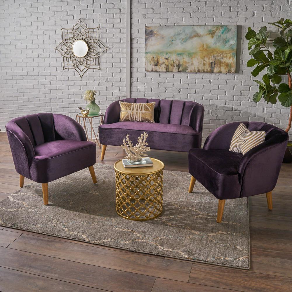 Noble House 3 Piece Blackberry Velvet Loveseat And Club