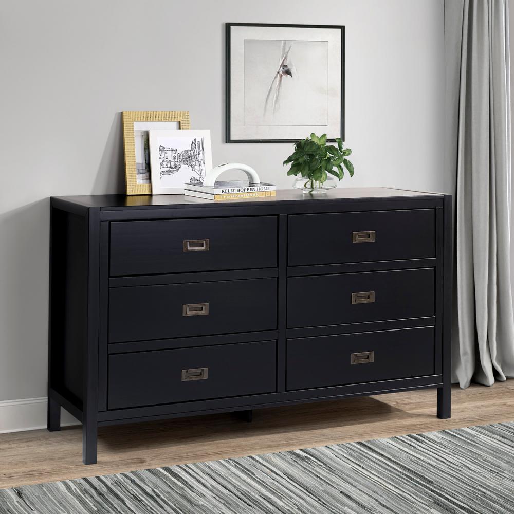 Welwick Designs 57 Classic Solid Wood 6 Drawer Dresser Black