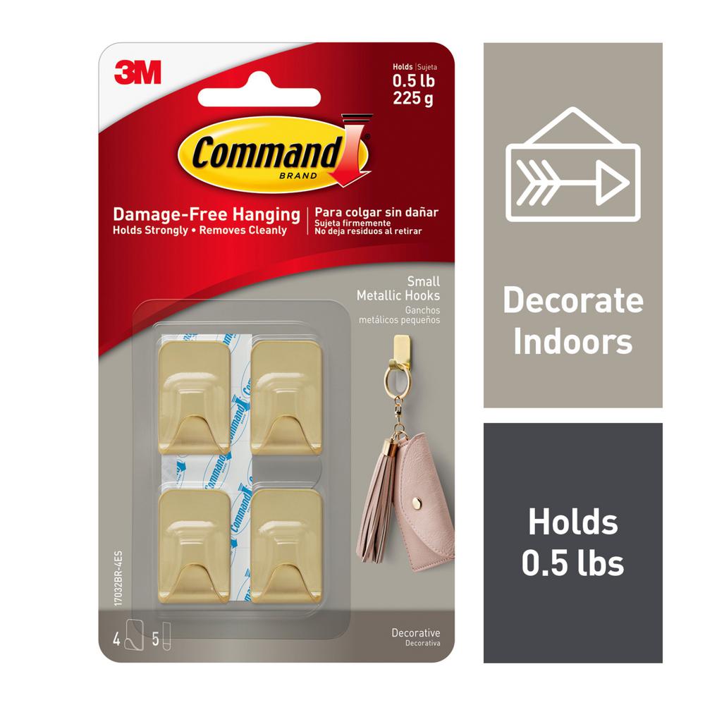 Command Brass Small Metallic Hooks (4Hooks and 5Adhesive Strips)17032BR4ES The Home Depot