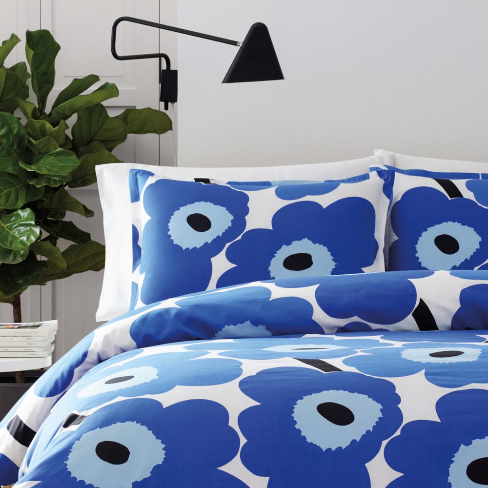 Marimekko Unikko 3 Piece Blue Cotton King Comforter Sham Set The Home Depot