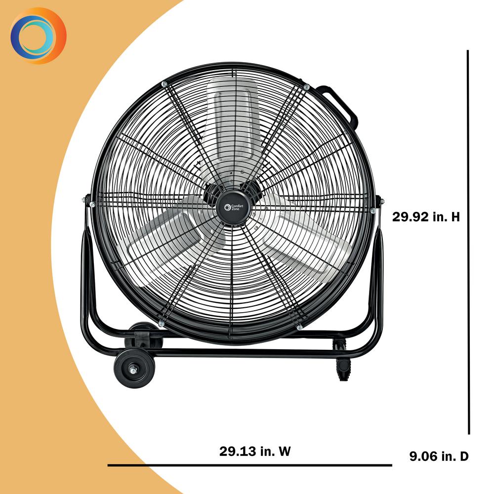 Comfort Zone 24 In 2 Speed High Velocity Industrial Drum Fan With Aluminum Blades And 180 Degree Adjustable Tilt In Black Czmc24 Ec The Home Depot