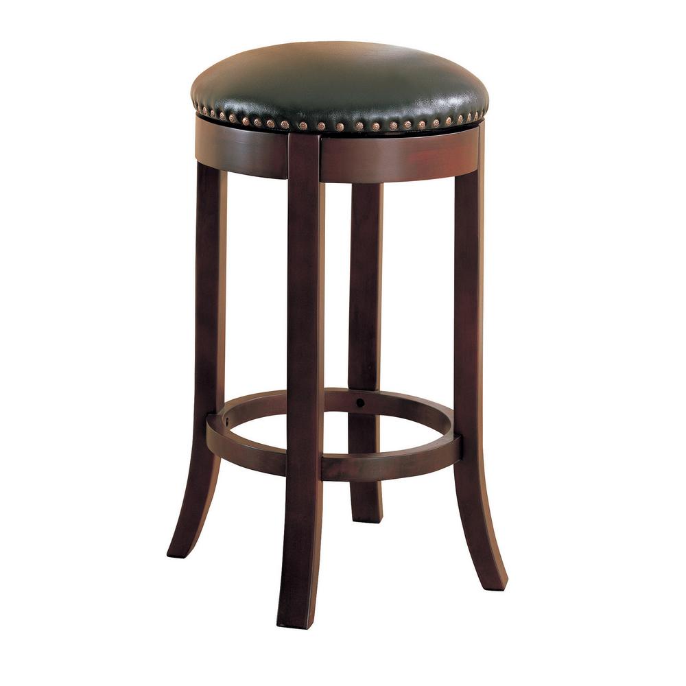 Benjara 29 in. Contemporary Brown Wooden Swivel Bar Stool with ...