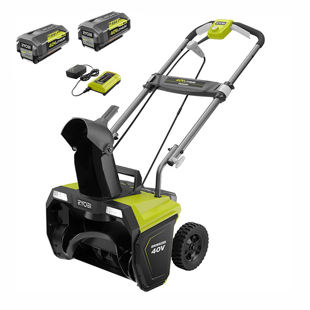 RYOBI 40V Brushless 20 in. Cordless Electric Snow Blower with (2) 5.0 ...