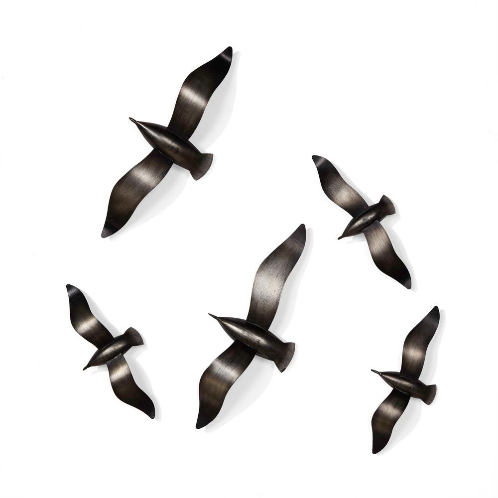 Danya B Brushed Metal Wall Decor Flying Birds Set Of 5