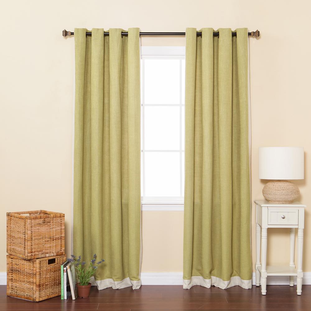 84 In L Sage Bottom Bordered Textured Faux Linen Curtain 2 Pack
