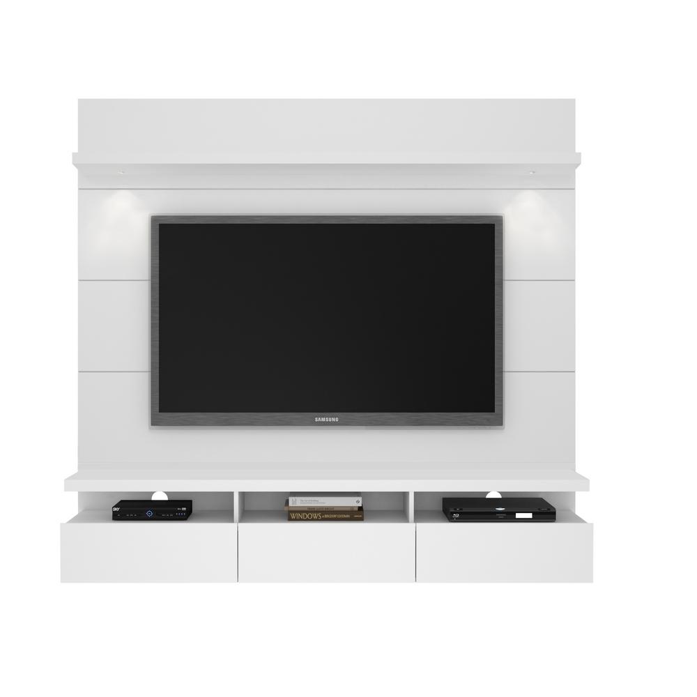 Manhattan Comfort Cabrini Theater 86 In White Gloss Entertainment Center With 3 Drawer Fits Tvs Up To 70 In With Wall Panel 23852 The Home Depot