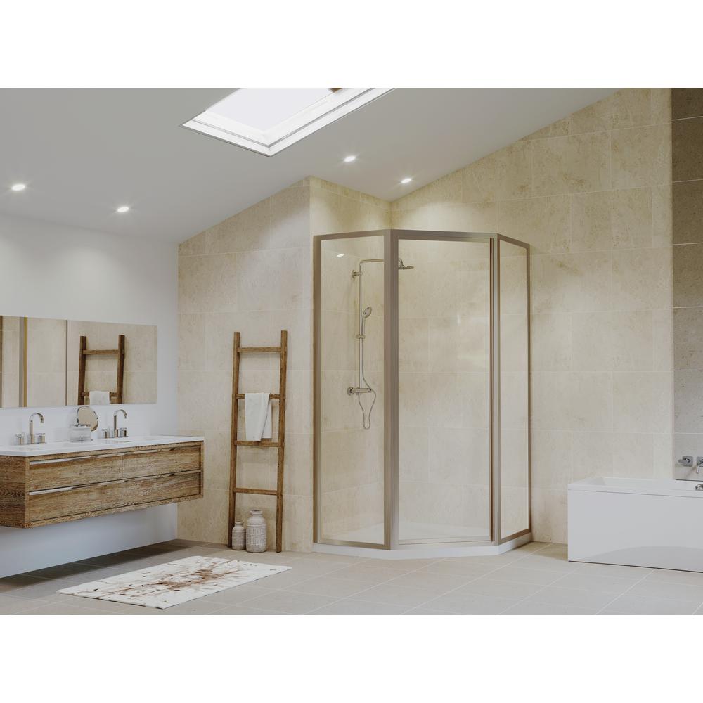 Coastal Shower Doors Legend 59 In X 66 In Framed Neo Angle Hinged Shower Door In Brushed Nickel And Clear Glass Nl16271666n C The Home Depot