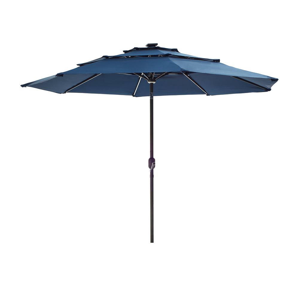 Patio Festival 9 1 2 Ft Steel Market Solar Tilt Patio Umbrella In Blue Pf20953 The Home Depot