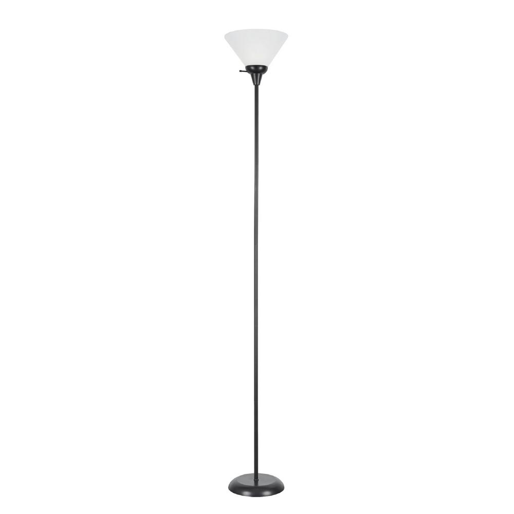 Hampton Bay 71 25 In Bronze Torchiere Floor Lamp With Frosted Black Metal Torchiere Floor Lamp With Frosted Acrylic