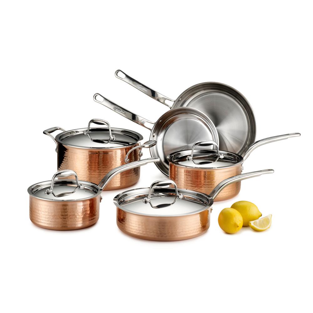 Lagostina Martellata 10-Piece Hammered Copper Tri-Ply Cookware Set by Lagostina