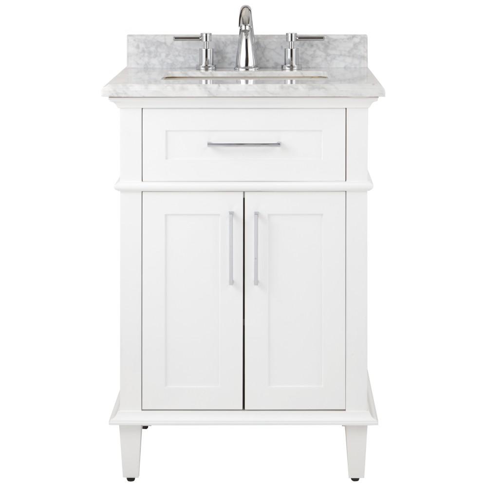 Home Decorators Collection Sonoma 24 In W X 20 25 D Vanity White With Carrara Marble Top Sinks 9784800410 The Depot - 24 Inch Bathroom Vanity Countertop