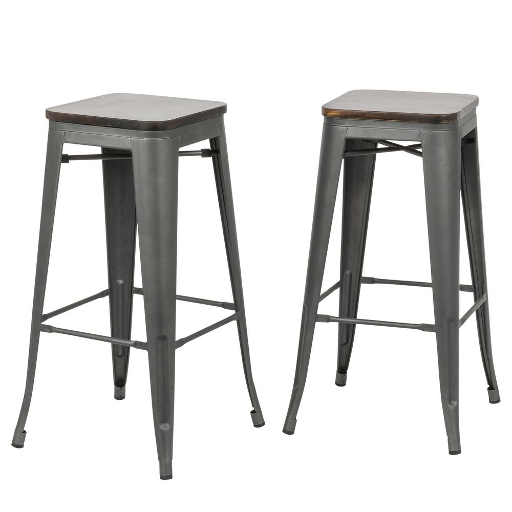 Carolina Forge Cormac 30 In Rustic Pewter Wood Seat Bar Stool Set Of 2 Th 3016 Rpwelm The Home Depot