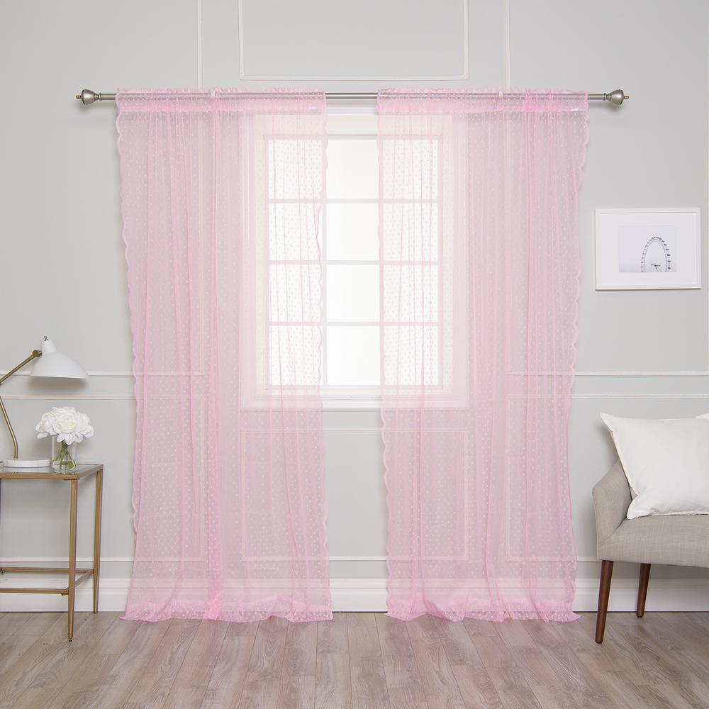 Best Home Fashion 96 in. L Pink Sheer Lace Dot Curtain Panel (2-Pack ...