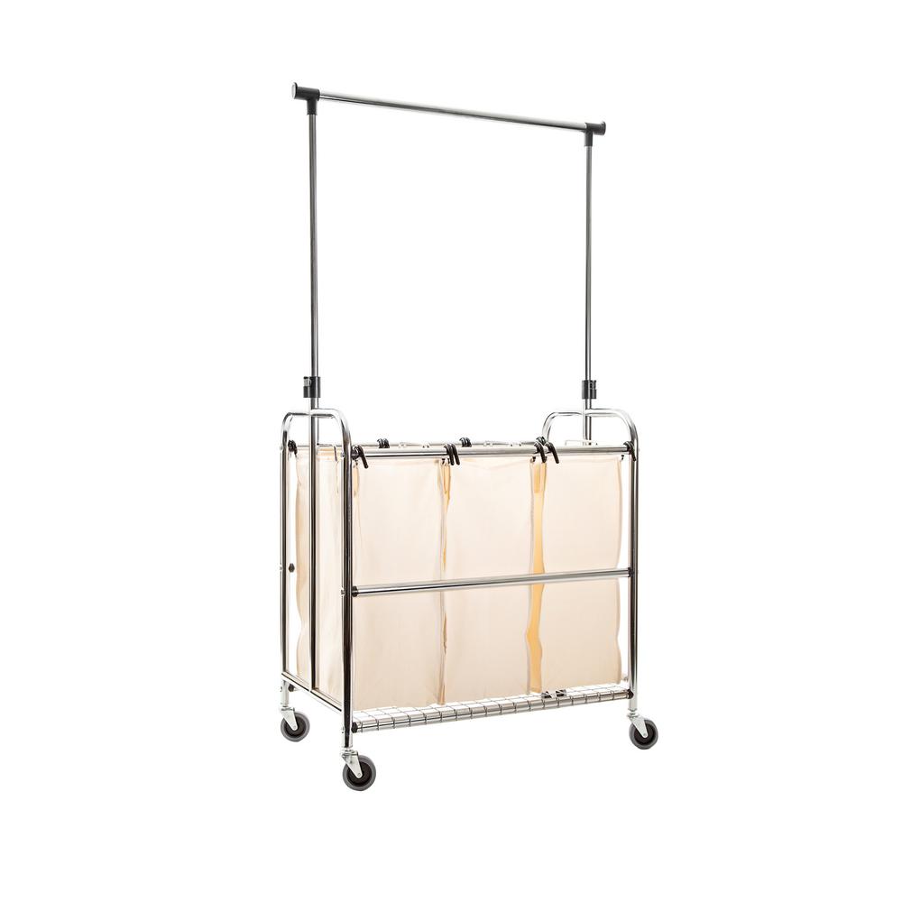 Seville Classics 3Bag Reinforced HeavyDuty Laundry Hamper Sorter Cart