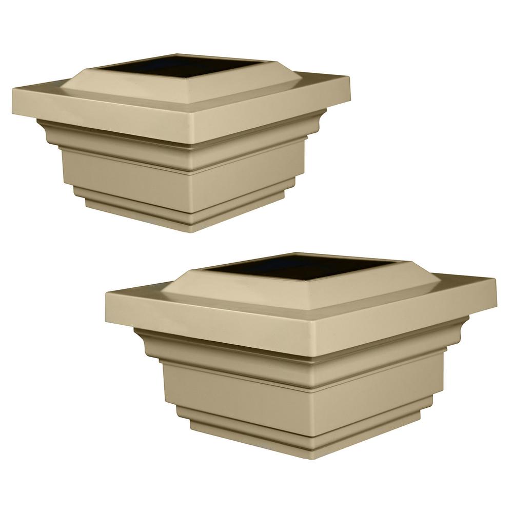 Classy Caps Regal 4 in. x 4 in. Outdoor Tan Vinyl LED Solar Post Cap (2Pack)SLO78T The Home