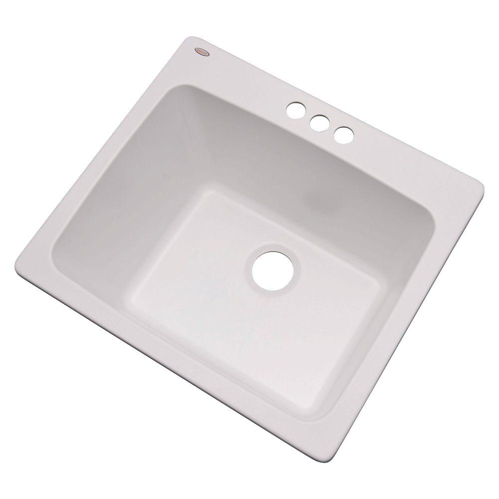 Mont Blanc Wakefield Dual Mount Natural Stone Composite 25 In 3 Hole Single Bowl Utility Sink In White 32300nsc The Home Depot