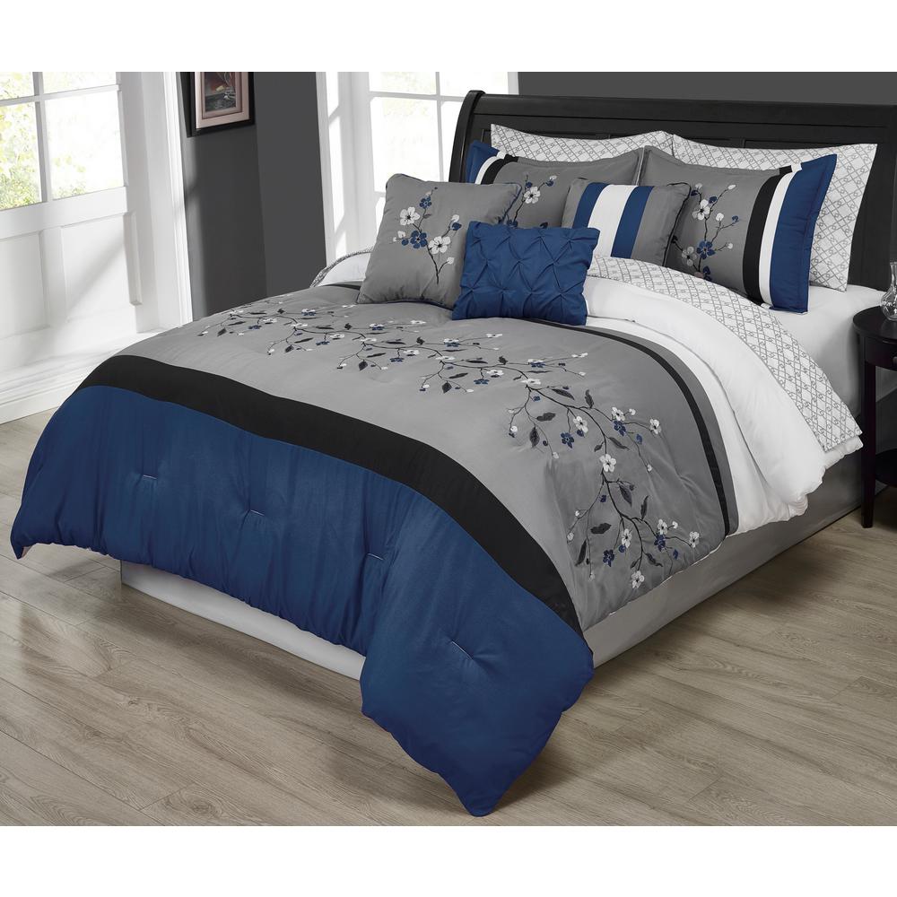 Morgan Home Mhf Home Tori Embroidered 10 Piece Blue King Comforter Set M592256 The Home Depot