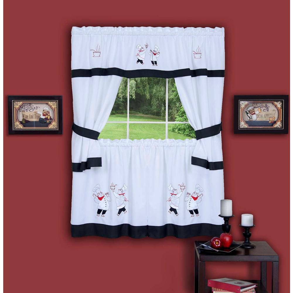 Achim Sheer Gourmet Black Embellished Cottage Window Curtain Set Sheer Gourmet Black Embellished Cottage Window Curtain Set 58 In W X 36 L