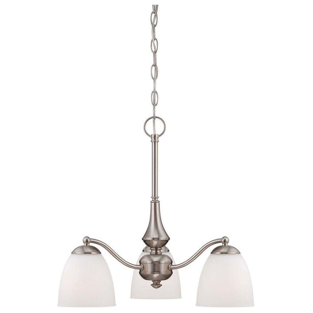 Illumine Lighting The Home Depot 3 Light Brushed Nickel Chandelier With Frosted Gl Shade