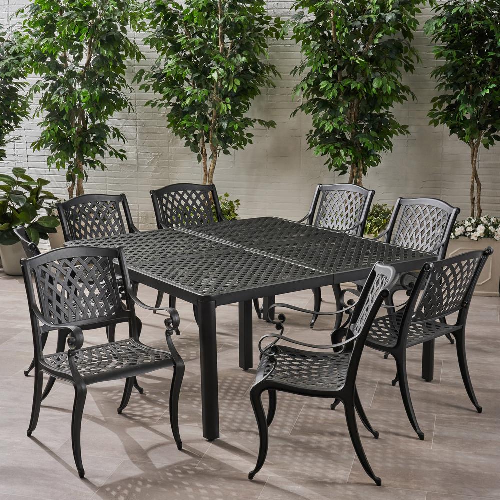 Cast Aluminum Seats 8 People Patio Dining Furniture The Home Depot - Black Metal Patio Table Seats 8 Cast Aluminum Seats 8 People Patio Dining Furniture The Home Depot - Black Metal Patio Table Seats 8