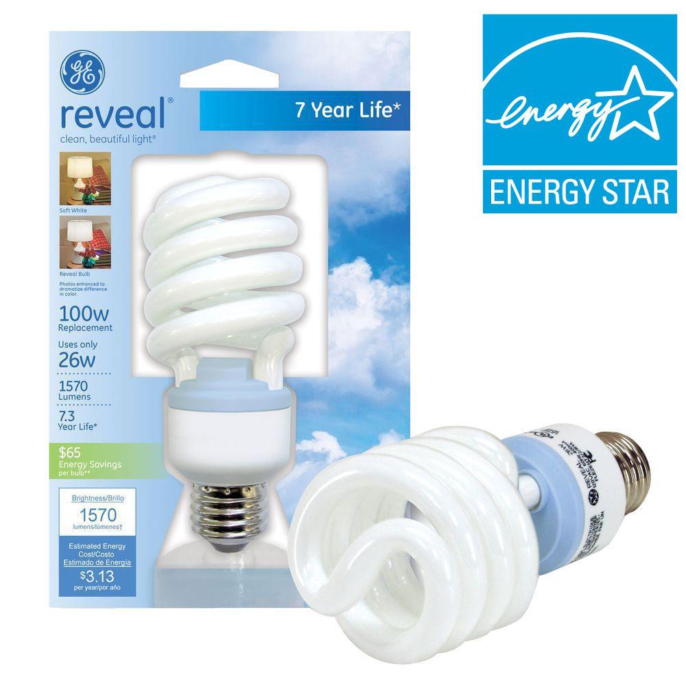 GE 26Watt (100W) Spiral Compact Fluorescent Light Bulb (E)*FLE26HT3/2/RVLCD The Home Depot