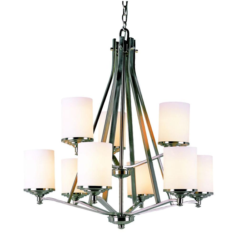 Bel Air Lighting Cabernet Collection 9 Light Brushed Nickel Bel Air Lighting Cabernet Collection 9 Light Brushed Nickel Chandelier With White Frosted Shade