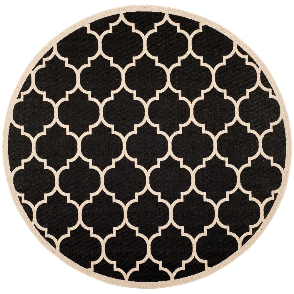 Safavieh Courtyard Black/Beige 4 ft. x 4 ft. Indoor/Outdoor Round Area