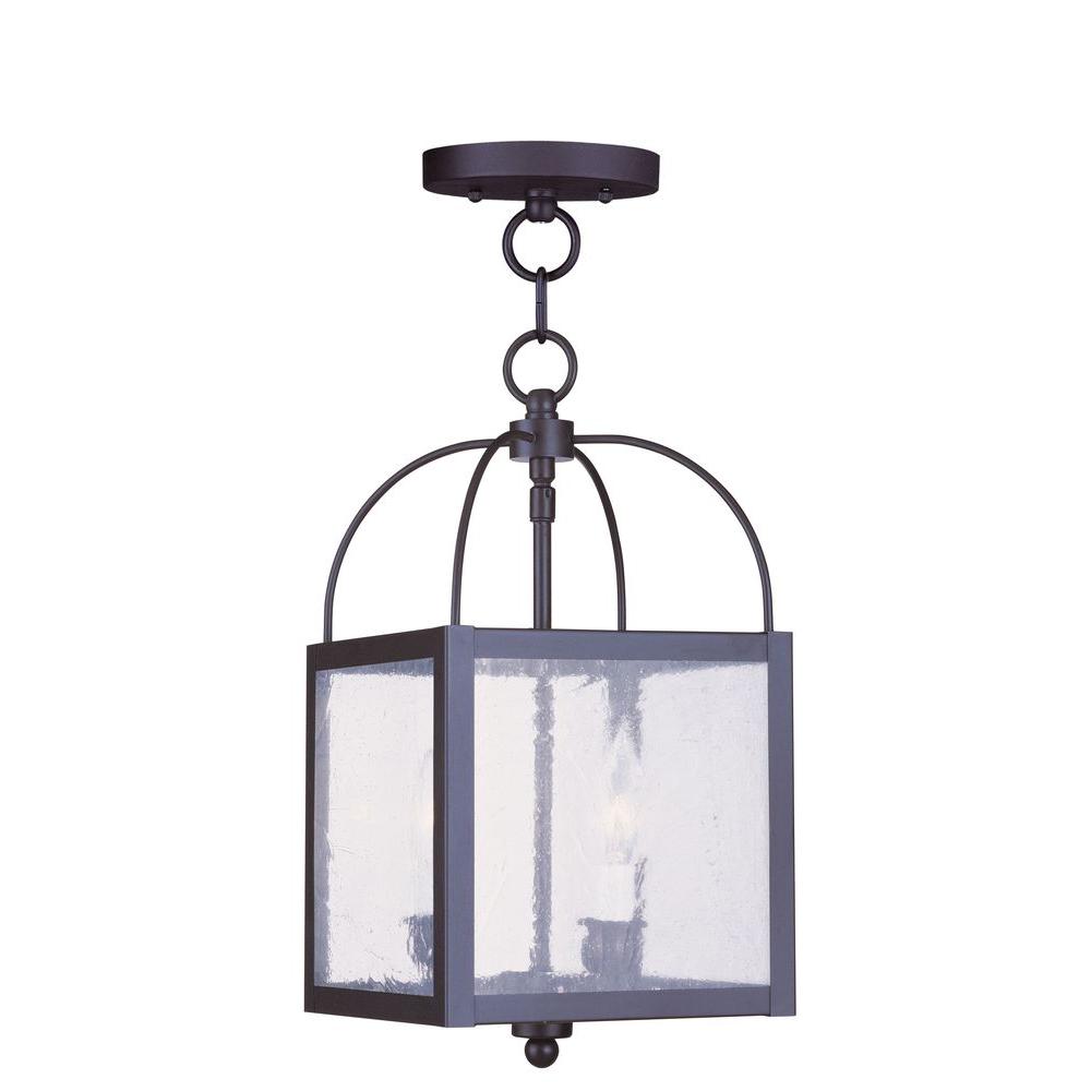 Livex Lighting 2Light Black Pendant with Seeded Glass Shade404504